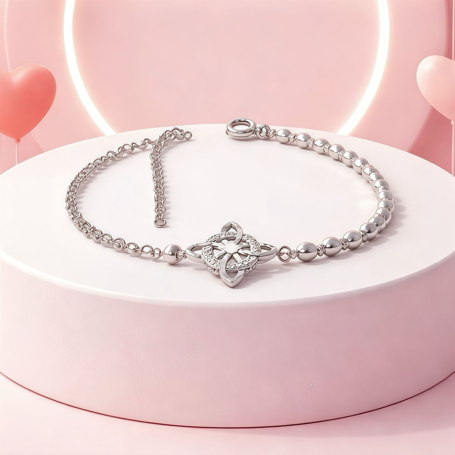 Pulsera Nudo de Bruja, mide 7.5" de largo, Plata 925 MX