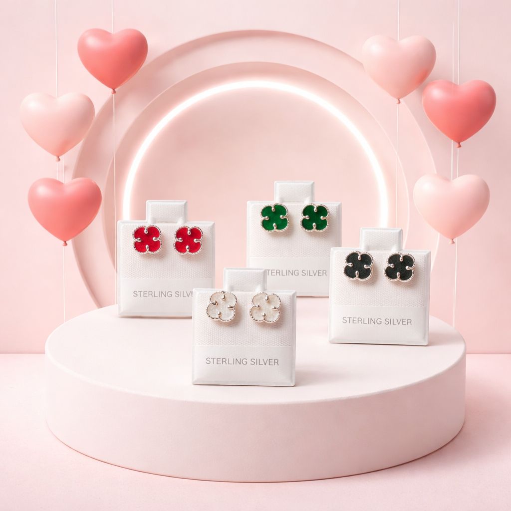 Arete trebol Esmaltado Verde 9mm, Broche de mariposa, Plata 925 Mexicana