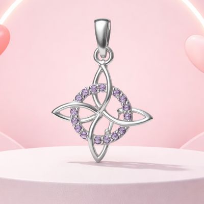 Dije Nudo de Bruja Zirconia Morada  mide 3. CM, Plata 925 Mexicana