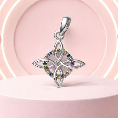 Dije Nudo de Bruja Zirconia Multicolor  mide 3. CM, Plata 925 Mexicana