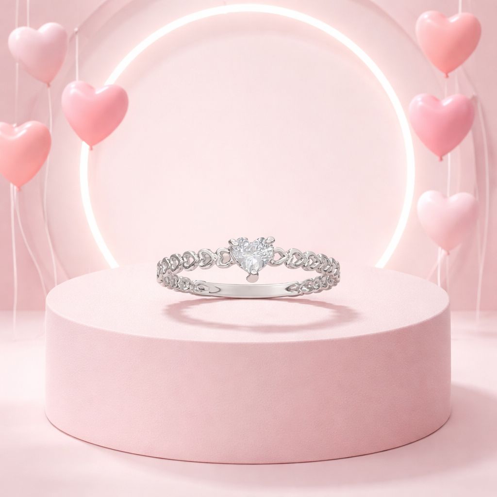 Anillo Argolla Corazon Doble Blanco, Plata 925 Mexicana