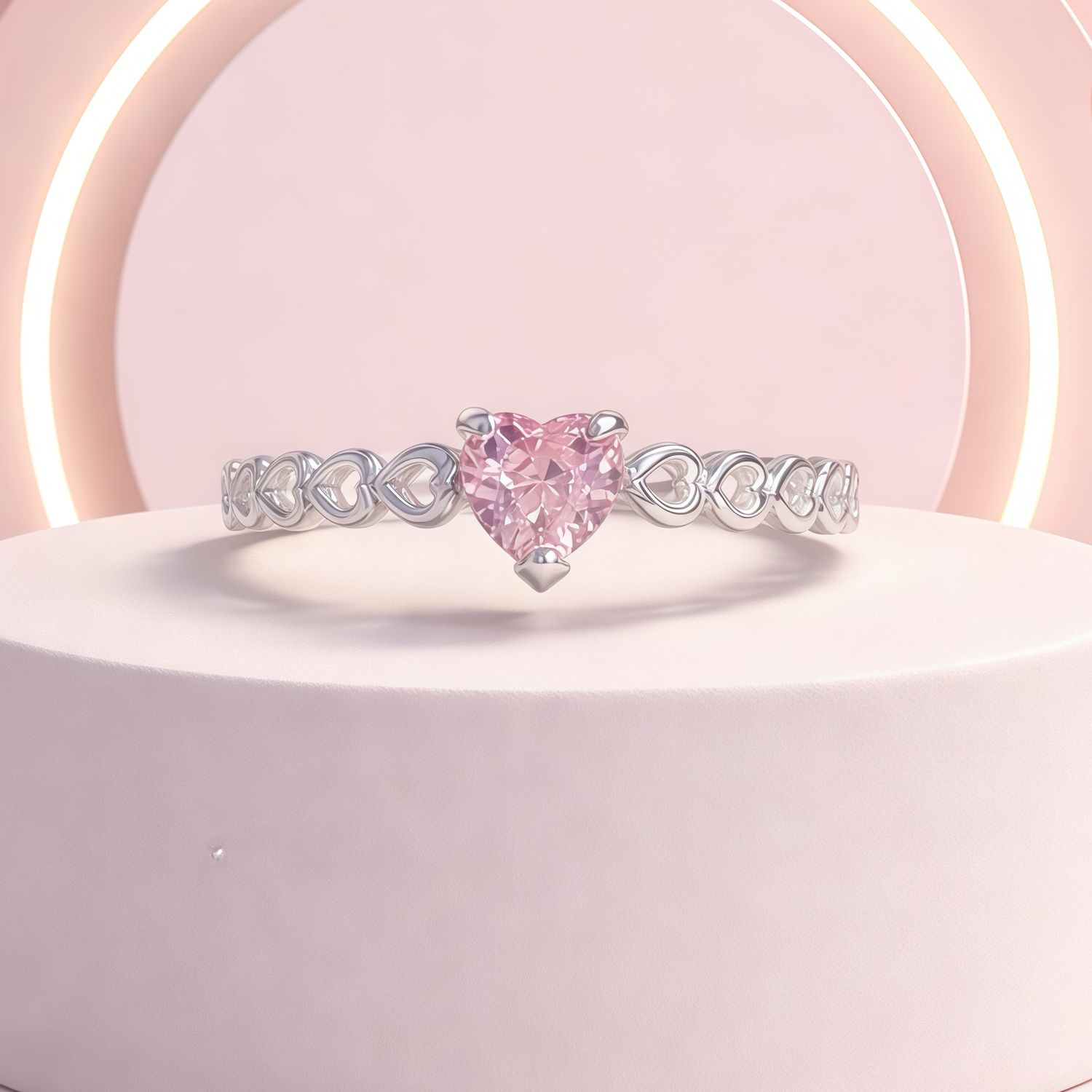 Anillo Argolla Corazon Doble Rosa, Plata 925 Mexicana