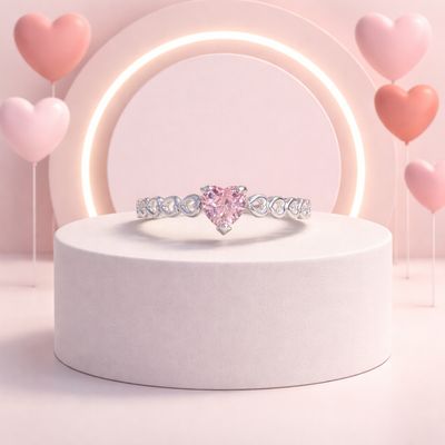 Anillo Argolla Corazon Doble Rosa, Plata 925 Mexicana