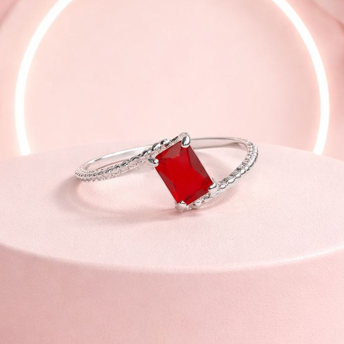 Anillo corte Princessa Rojo, plata 925 Mexicana