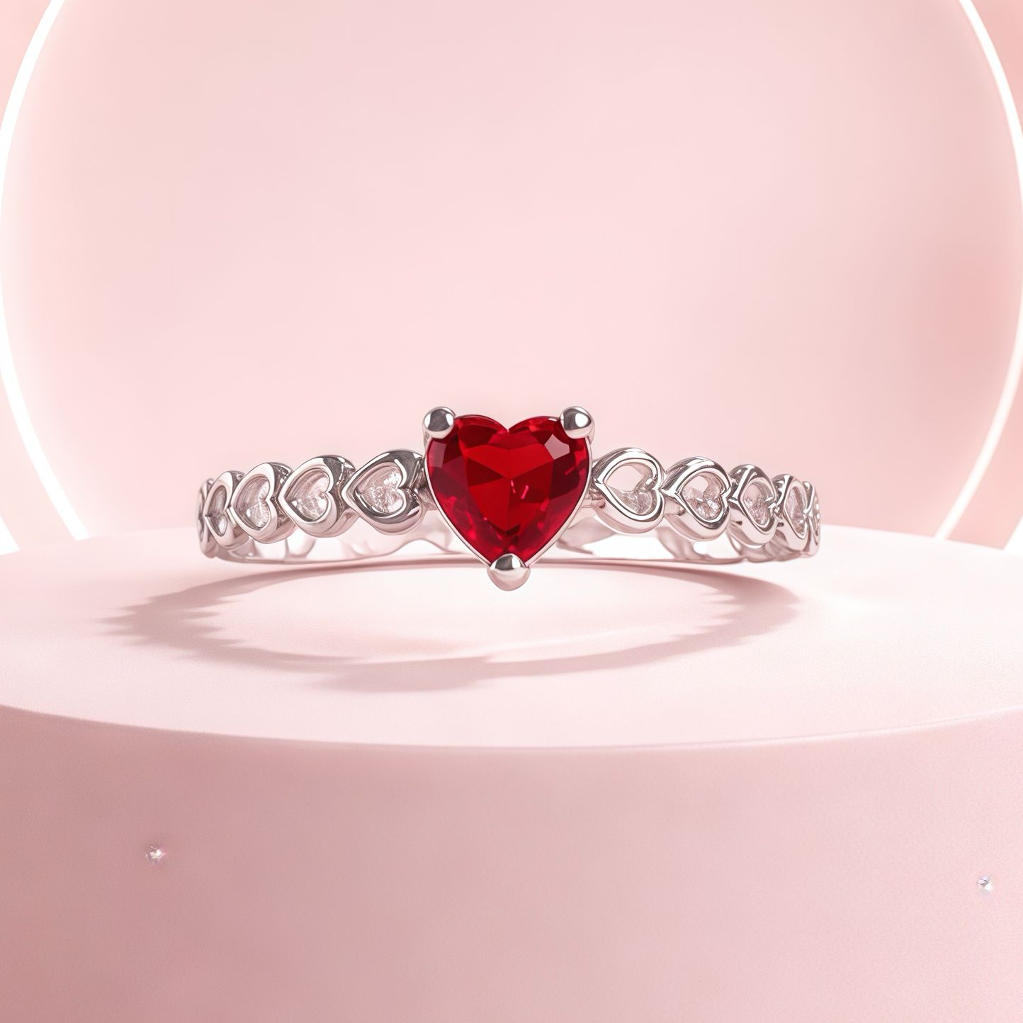 Anillo Argolla Corazon Doble Rojo, Plata 925 Mexicana