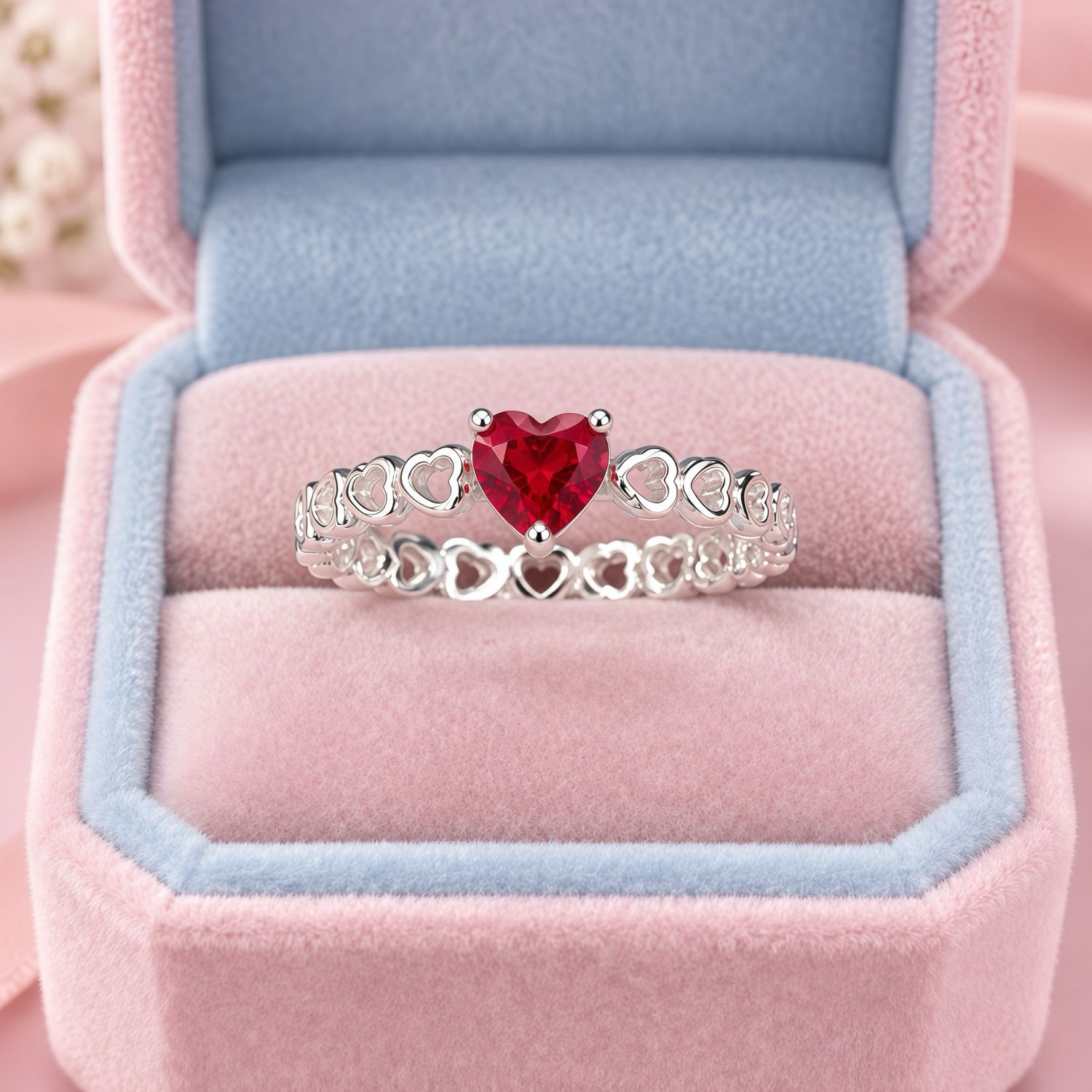 Anillo Argolla Corazon Doble Rojo, Plata 925 Mexicana