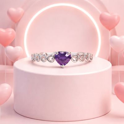 Anillo Argolla Corazon Doble Morado, Plata 925 Mexicana