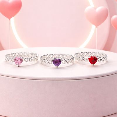 Anillo Argolla Corazon Doble Blanco, Plata 925 Mexicana
