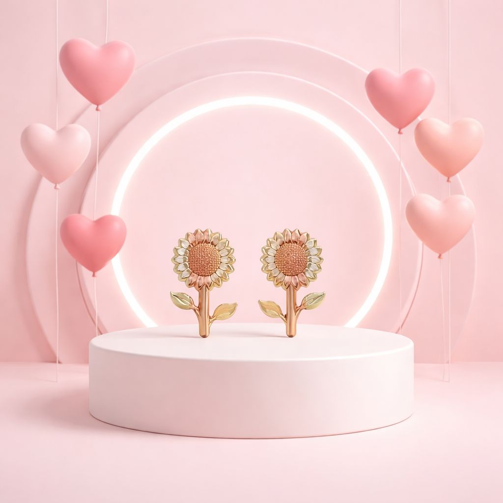 Broquel a girasol Especial  Oro Florentino 14K