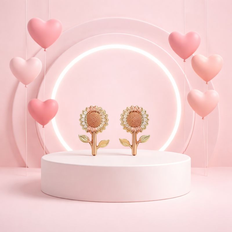 Broquel a girasol Especial  Oro Florentino 14K