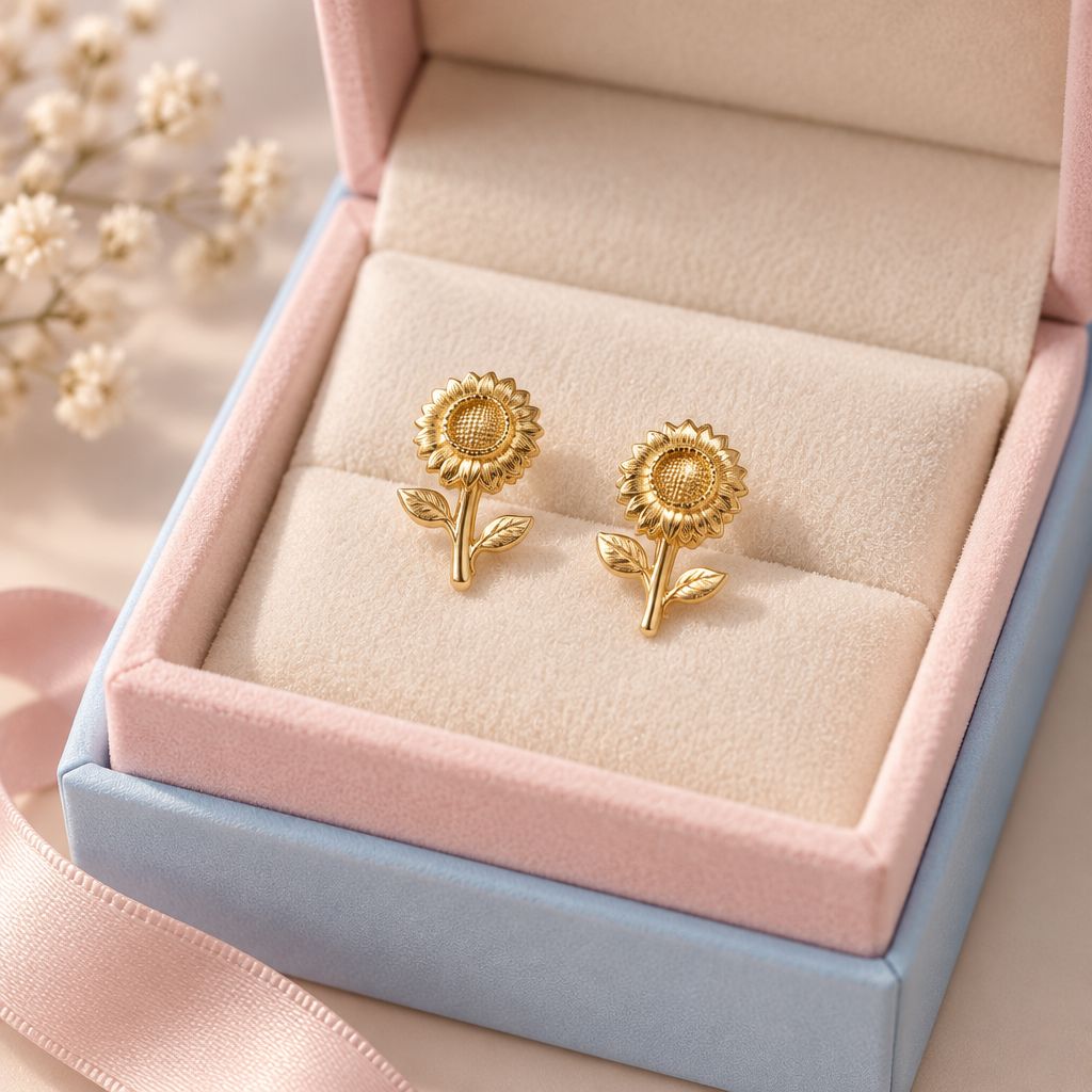 Broquel a girasol Especial  Oro Florentino 14K