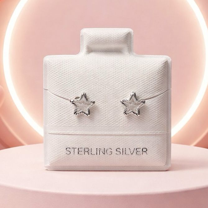 Broquel Estrellita Bizel Diamantado Blanco 5MM Plata 925 Mexicana