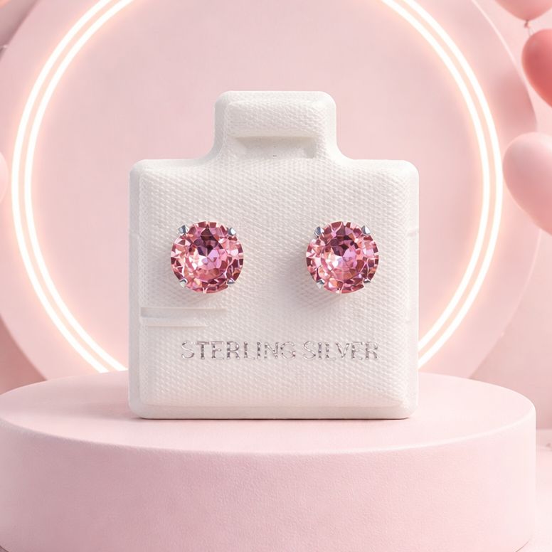 Broque Cubico Recto Rosa 7Mm Plata 925 Mexicana