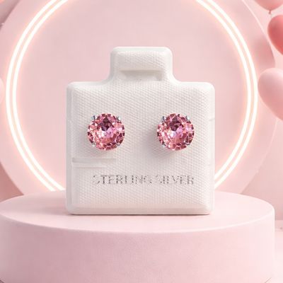 Broque Cubico Recto Rosa 7Mm Plata 925 Mexicana