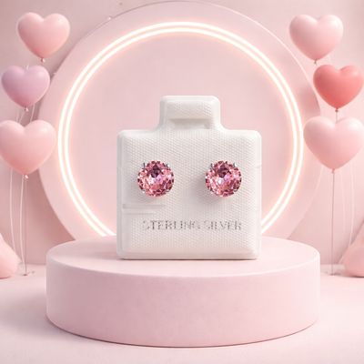 Broque Cubico Recto Rosa 7Mm Plata 925 Mexicana