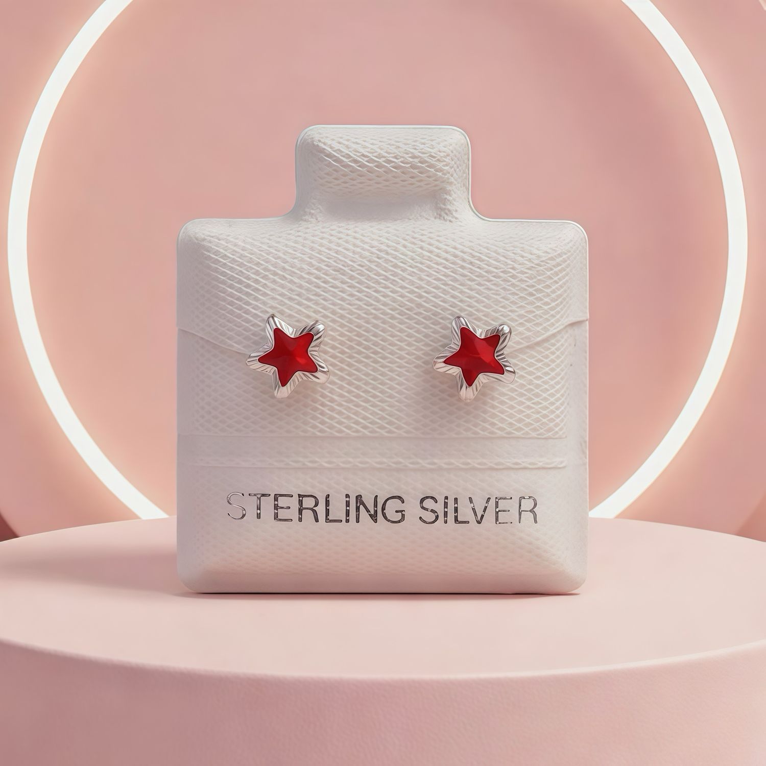 Broquel Estrellita Bizel Diamantado Rojo 5MM Plata 925 Mexicana