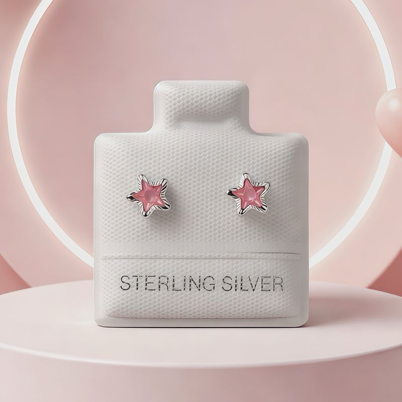 Broquel Estrellita Bizel Diamantado Rosado 5MM Plata 925 Mexicana