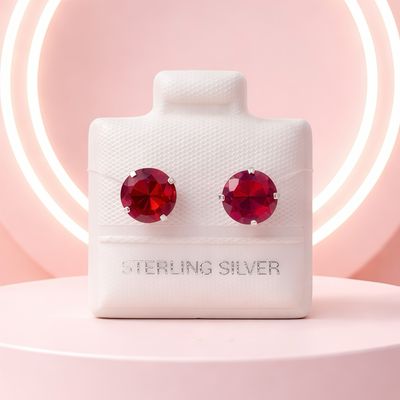 Broque Cubico Recto Rojo 7Mm Plata 925 Mexicana Broque Cubico Recto Rojo 7Mm Plata 925 Mexicana