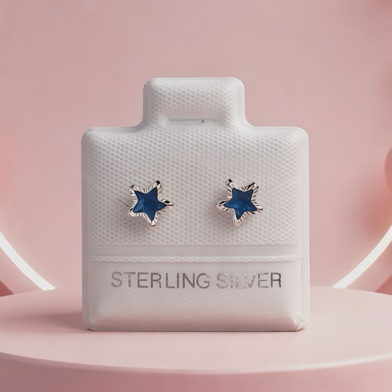 Broquel Estrellita Bizel Diamantado Navy 5MM Plata 925 Mexicana