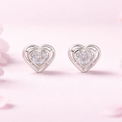 Broquel 3D Doble Corazon Blanco 6mm Plata 925