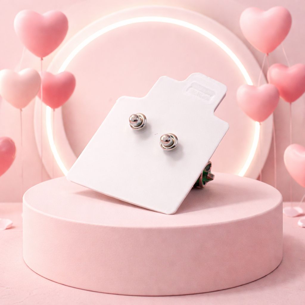 Broquel 3D Elefante Rosa 10mm Plata 925