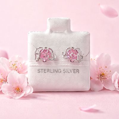 Broquel 3D Elefante Rosa 10mm Plata 925