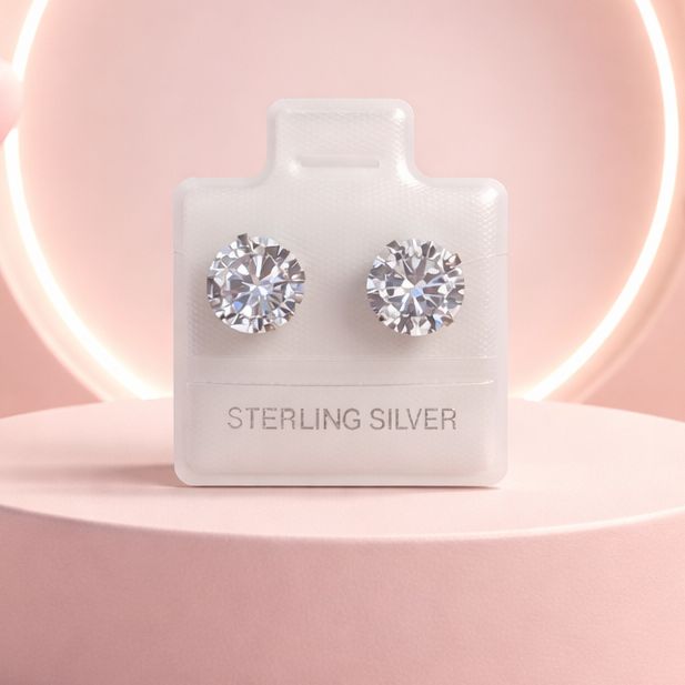 Broque Cubico Recto Blanco 8Mm Plata 925 Mexicana