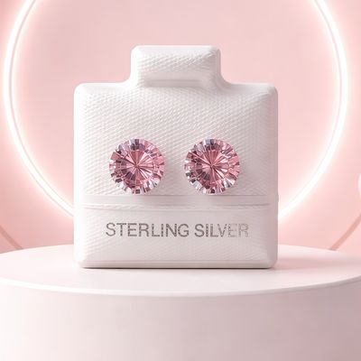 Broque Cubico Recto ROSA 8Mm Plata 925 Mexicana