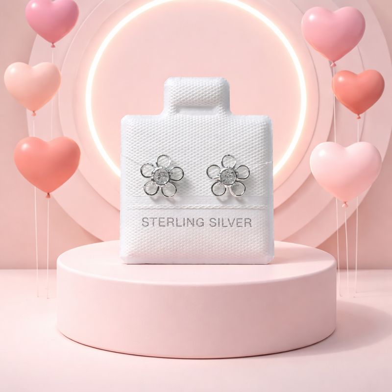 Broquel 3D Florecita Blanco 10mm Plata 925 Mexicana