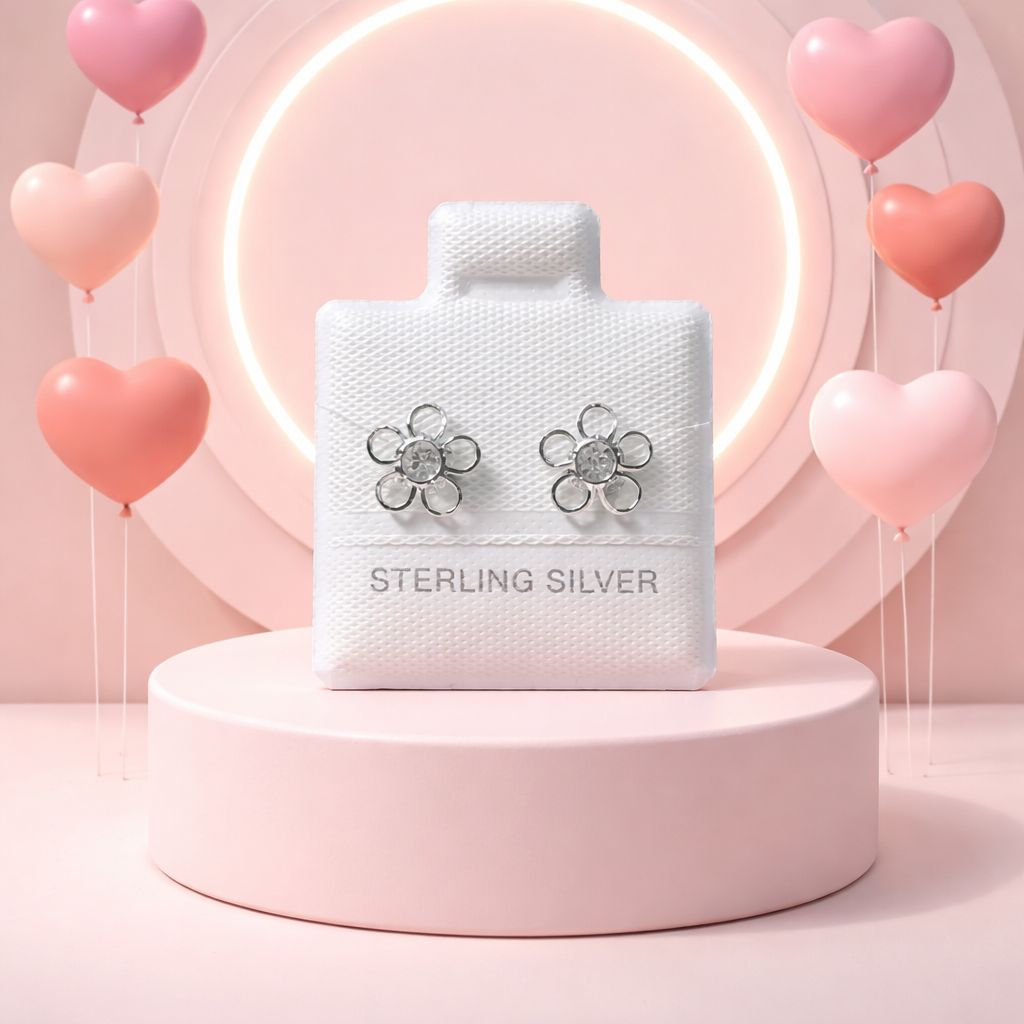 Broquel 3D Florecita Blanco 10mm Plata 925 Mexicana