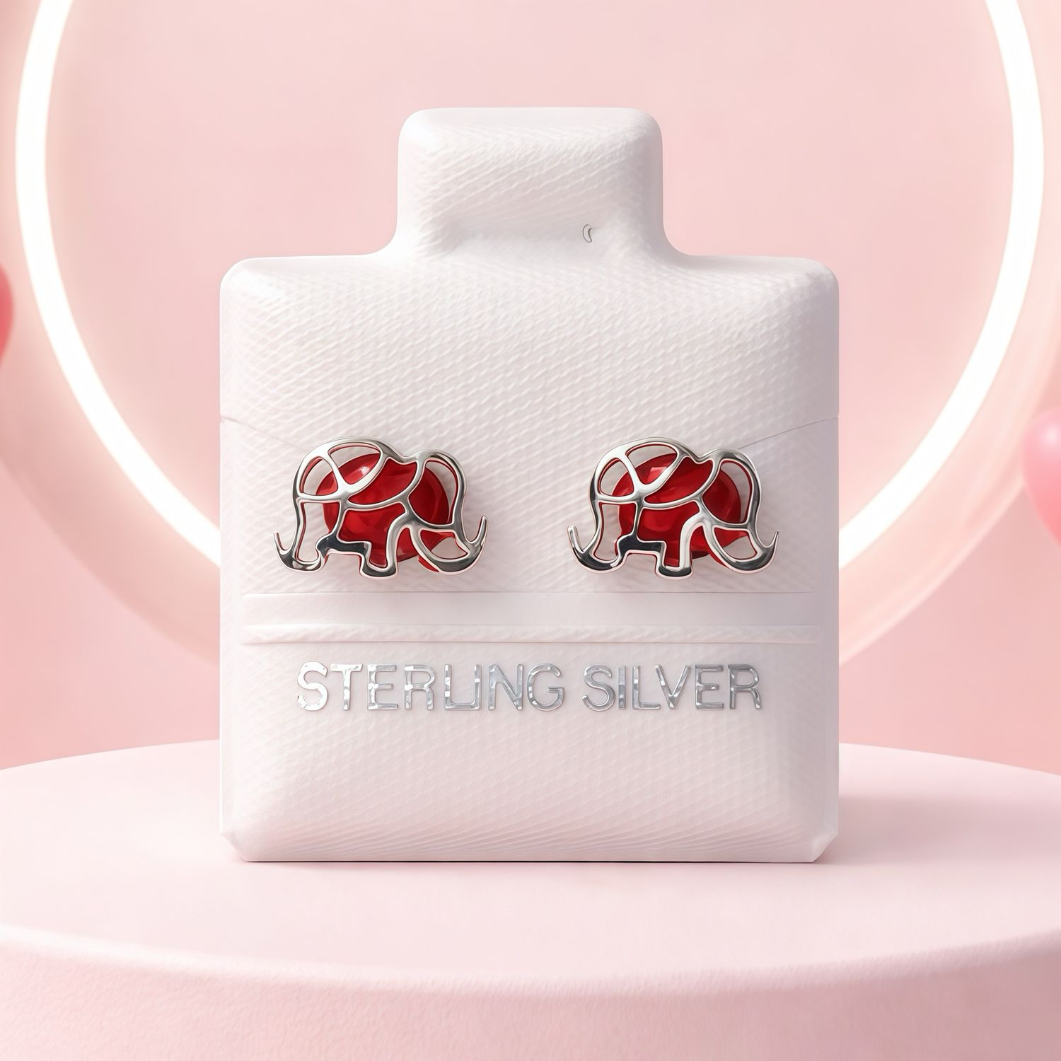 Broquel 3D Elefante Rojo 10mm Plata 925 Mexicana