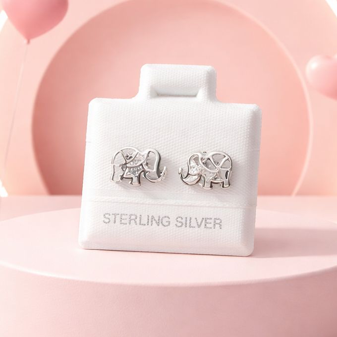 Broquel 3D Elefante Blanco 10mm Plata 925 Mexicana