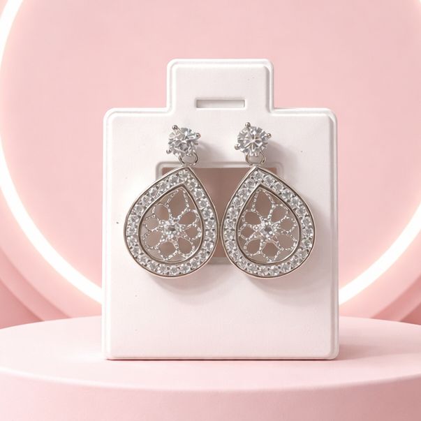 Arete gota micropave fancy con Rodio y broche de Mariposa Plata 925