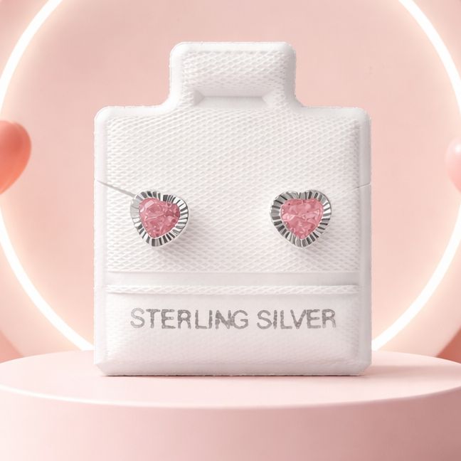 Broquel Corazon Bicel Diamantado 6MM, Rosa Plata 925 MX