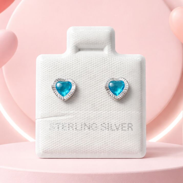 Broquel Corazon Bicel Diamantado 6MM, Aqua Plata 925 MX