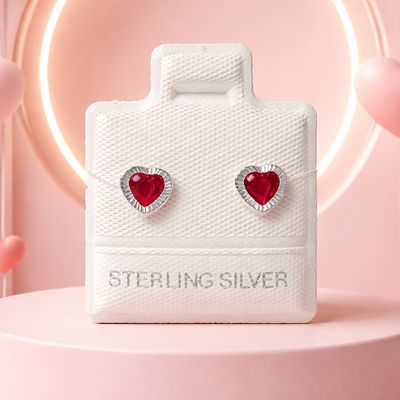 Broquel Corazon Bicel Diamantado 6MM, Rojo Plata 925 MX