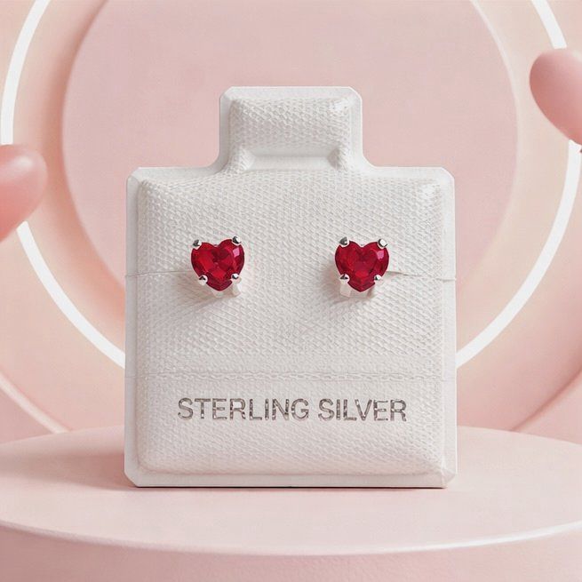 Broquel Corazon recto 3MM Rojo Plata 925 MX