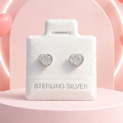 Broquel Corazon Bicel Diamantado 6MM, Blanco Plata 925 MX