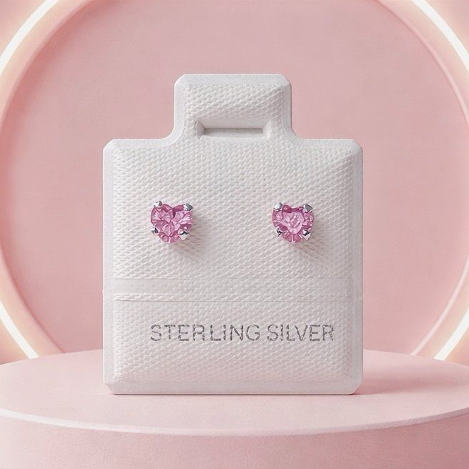 Broquel Corazon recto 3MM Rosa Plata 925 MX