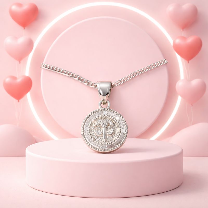 Duo Cadena y Medalla Espíritu Santo Diamantada Plata  925 MX