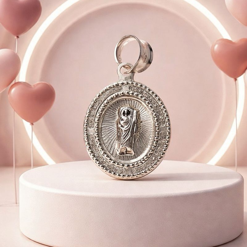 Medalla Ovalada San Judas Diamantada Plata 925 MX