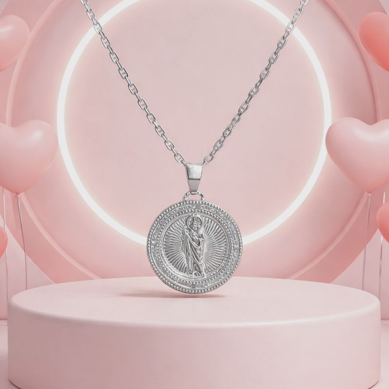 Duo Cadena y Medalla San Judas Diamantada Plata  925 MX