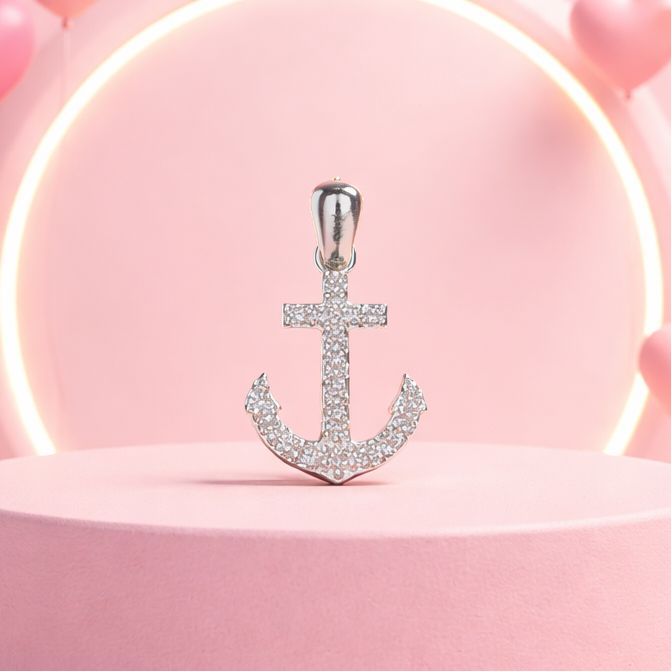 Dije Ancla con Micropabe Plata 925 Italiana