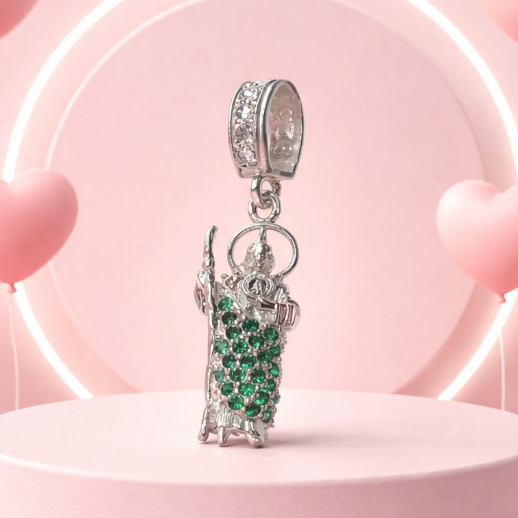 Dije Bulto San Judas con manto Verde, mide 2.5cm, Plata 925 MX