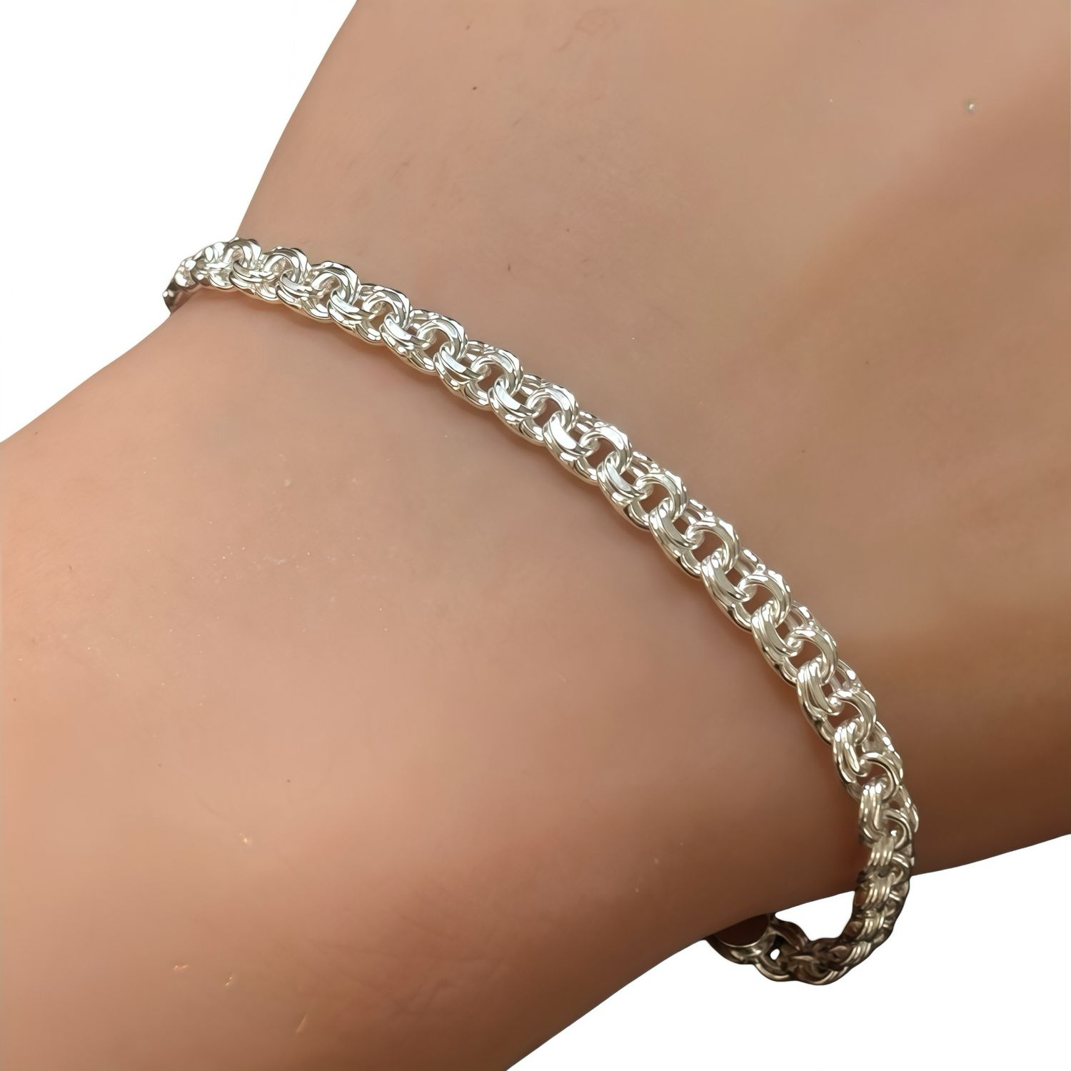 Pulsera estilo Chino 5mm de ancho, 8" de largo Plata 925 MX