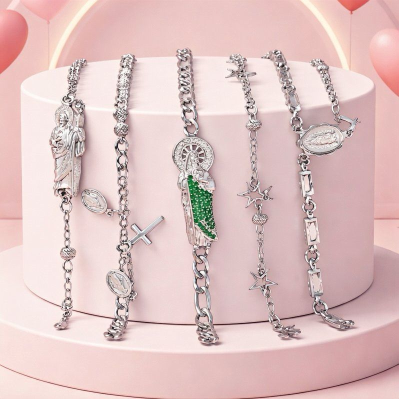 Paquete Pulseras Religiosas Plata 925 MX
