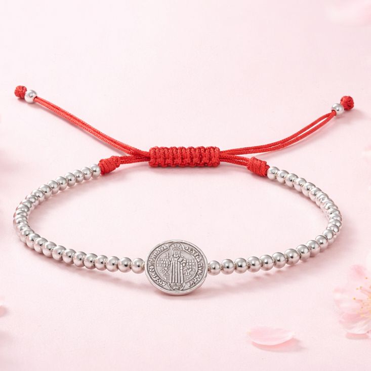Pulsera de Hilo Rojo Bolita San Benito Plata 925 MX