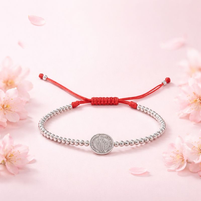 Pulsera de Hilo Rojo Bolita San Benito Plata 925 MX