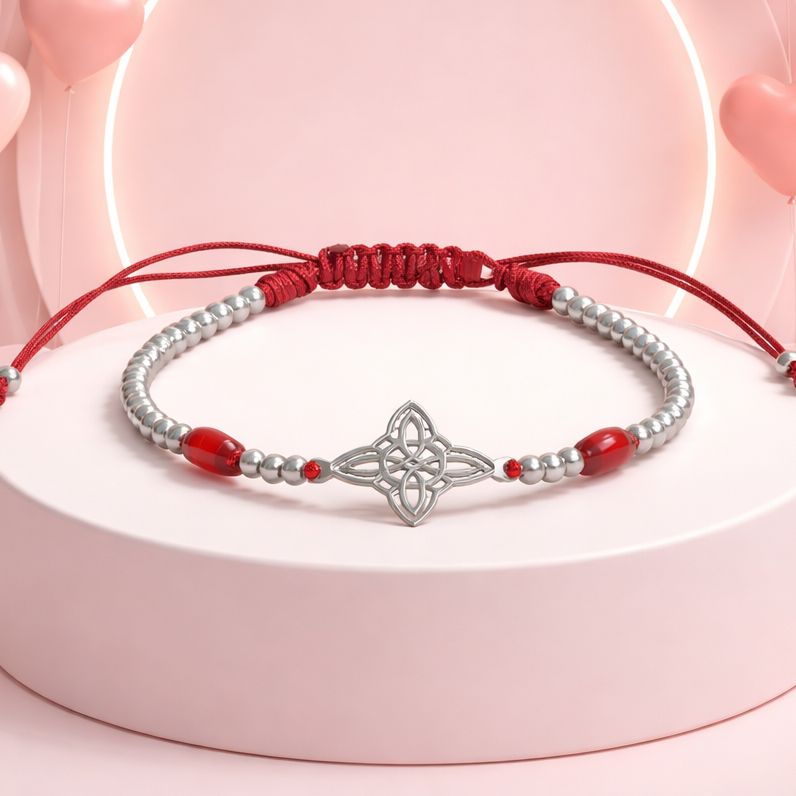 Pulsera de Hilo Rojo con Dije de Nudo de Bruja y Plata 925 MX