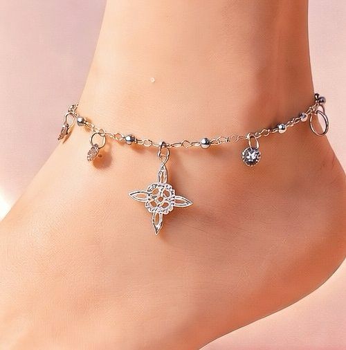 Tobillera Nudo de Bruja Colgante con cristales, 9.5" Plata 925 MX